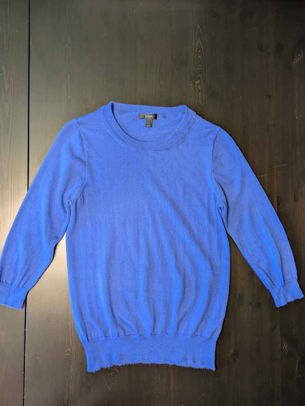 J. Crew Women's Royal Blue 3/4 Sleeve Merino Wool Sweater Sz M